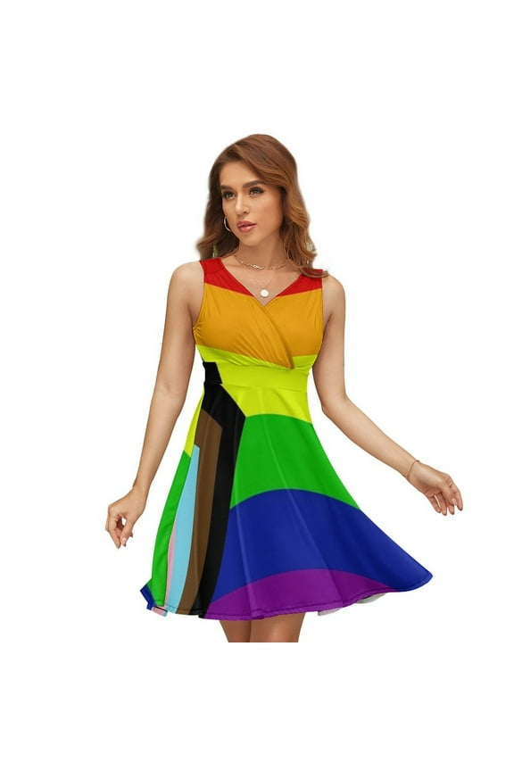 The Progress Pride Flag All The Colours of The Rainbow Dress Summer Street Style Dresses Female Sleeveless Printed Sundress