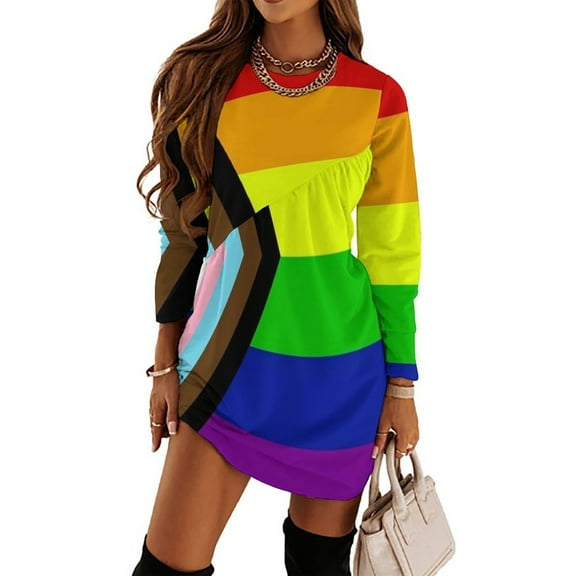 The Progress Pride Flag All The Colours of The Rainbow Loose Dress Evening Dress Summer Dresses for Women Luxury Dress Long Sleeved Dress