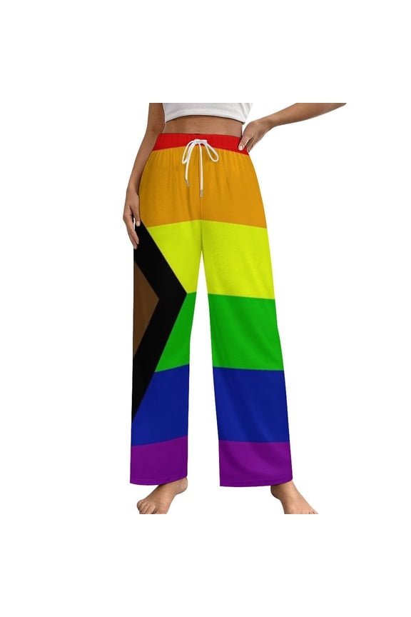 The Progress Pride Flag All The Colours of The Rainbow Women's Pajamas Pajama Pants Women's Sleepwear Lounge Sleep Bottoms Stretch with Pockets