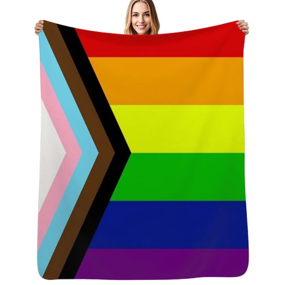 The Progress Pride Flag All the Colours of the Rainbow Flannel Blanket Warm Soft Bedding Throws Winter Camping Chair Sofa Bed