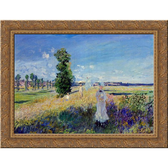 The Promenade, Argenteuil 24x20 Gold Ornate Wood Framed Canvas Art by Monet, Claude