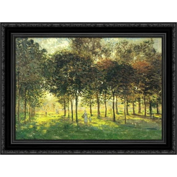 The Promenade at Argenteuil, Soleil Couchant 24x20 Black Ornate Wood Framed Canvas Art by Monet, Claude