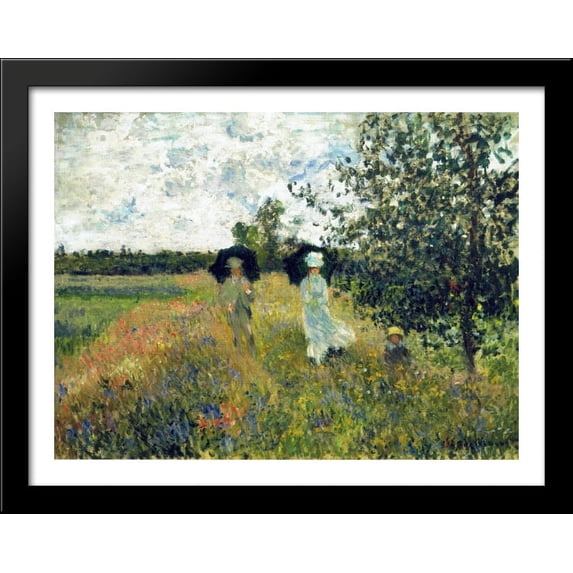 The Promenade near Argenteuil 36x28 Large Black Wood Framed Print Art by Claude Monet
