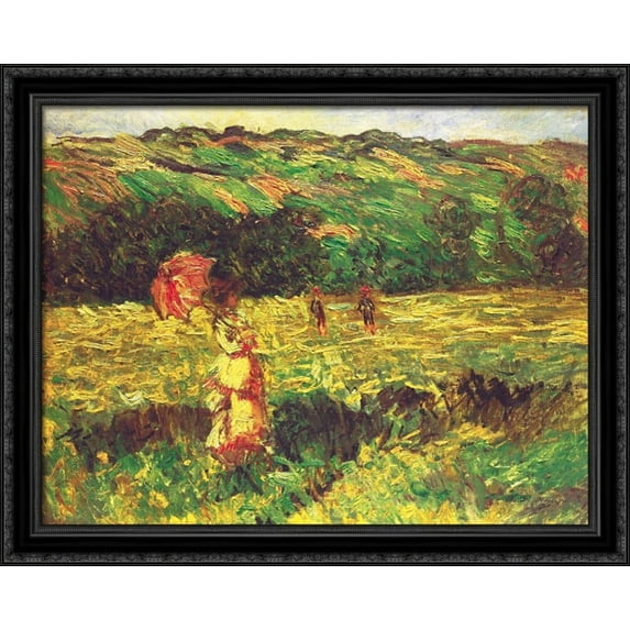 The Promenade near Limetz 34x28 Large Black Ornate Wood Framed Canvas Art by Claude Monet