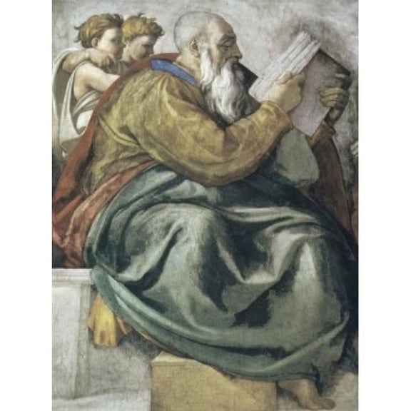 The Prophet Zechariah Michelangelo Buonarroti 1475-1564 Italian Fresco Sistine Chapel Vatican Print - 18 x 24 in.