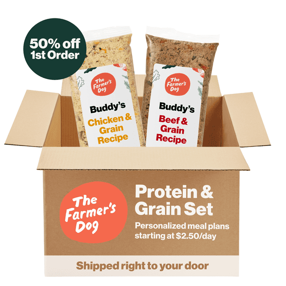 The Farmer’s Dog Fresh Human-Grade Dog Food, Protein & Grain Set: Chicken & Grain, Beef & Grain, Personalized Meal Plan Subscription for all Breeds & Sizes