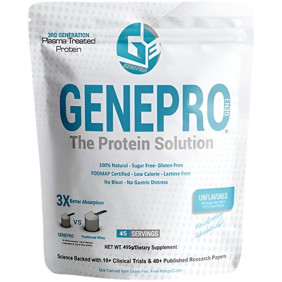 Genepro Unflavored Protein Powder - New Formula - Lactose-Free, Gluten-Free, & Non-GMO Whey Isolate Supplement Shake (3rd Generation, 45 Servings)