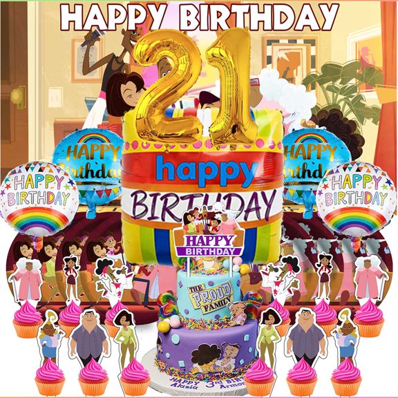 The Proud Family 21th Tableware Balloons Cake Toppers Backdrop Banner Supplies Party Decor Plates Decorations