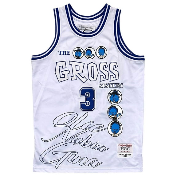The Proud Family Gross Sisters Headgear Classics Embroidered Basketball Jersey (Large, White)