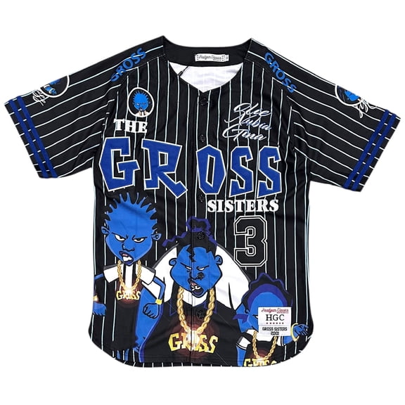 The Proud Family Gross Sisters Men Headgear Classics Embroidered Baseball Jersey (XXX-Large, Black)