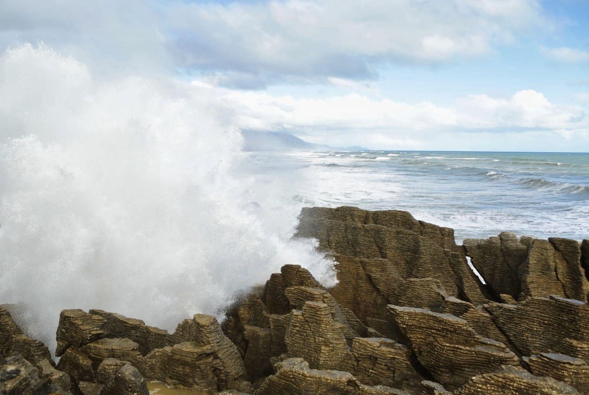 The Punakaiki blowholes on the West Coast of the South Island New Zealand Canvas Art - Nicola M Mora Design Pics (18 x 12)