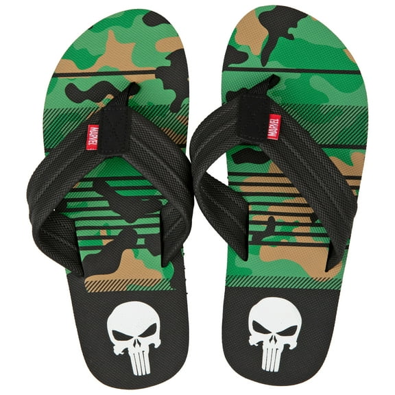 The Punisher Marvel Camo Flip Flop Sandals-Large