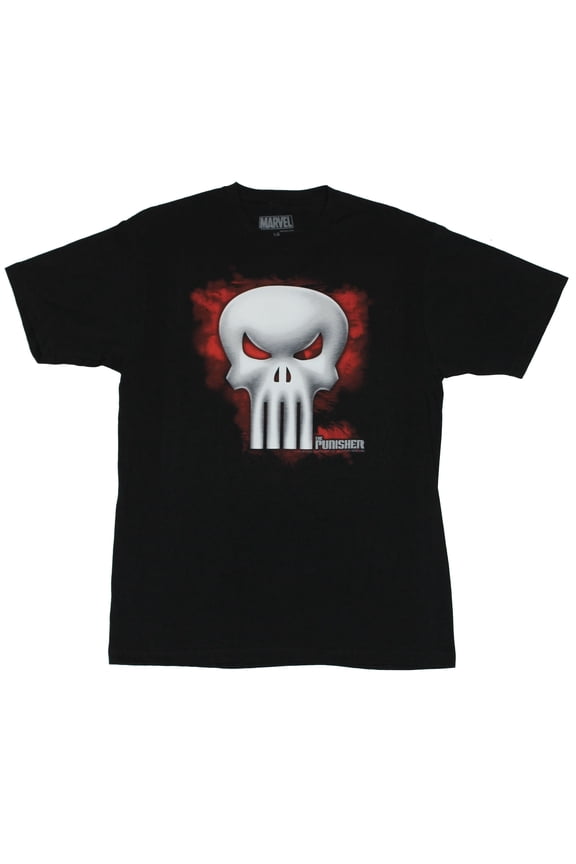 The Punisher (Marvel Comics) Mens T-Shirt - Logo Over Red Smoke Image (Large)