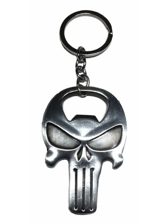 The Punisher Skull Logo Pewter Finish Metal Bottle Opener Keychain