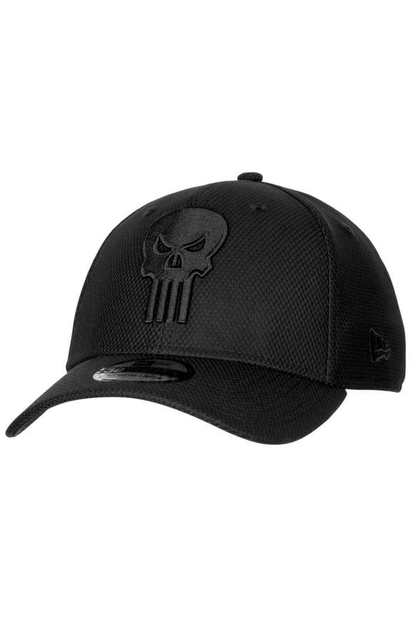 The Punisher Symbol Black on Black New Era 39Thirty Fitted Hat-Medium/Large