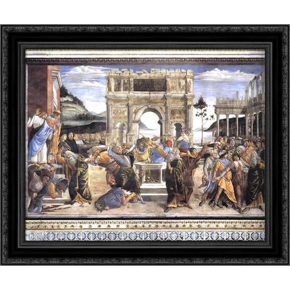 The Punishment of Korah, Dathan and Abiram 24x20 Black Ornate Wood Framed Canvas Art by Botticelli, Sandro