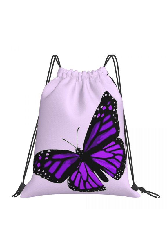 The Purple Butterfly Print Backpacks Casual Drawstring Bags Drawstring Bundle Pocket Sports Bag Book Bags For Man Woman Students