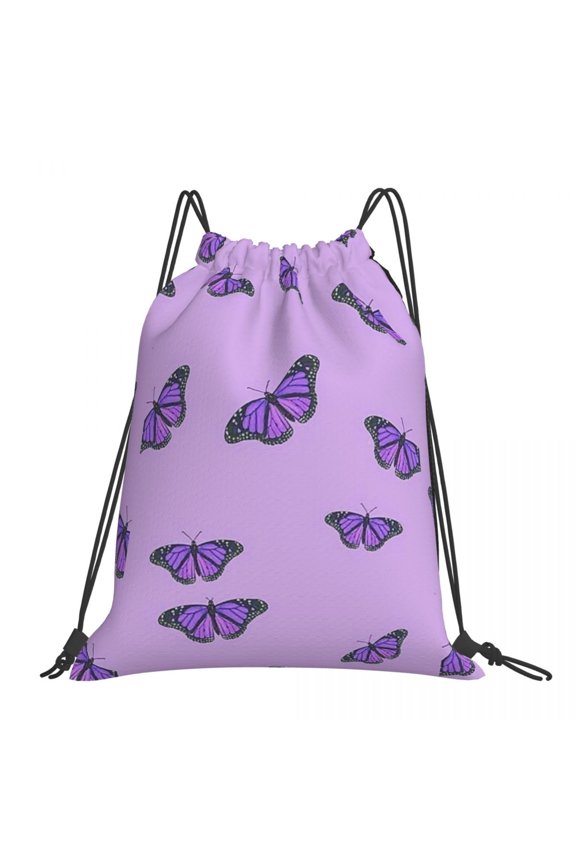 The Purple Butterfly Print Backpacks Casual Drawstring Bags Drawstring Bundle Pocket Sports Bag Book Bags For Man Woman Students