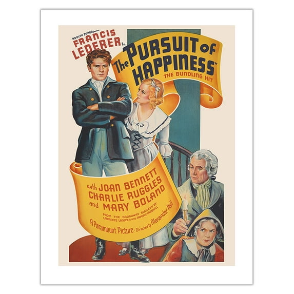 The Pursuit of Happiness - Starring Francis Lederer and Joan Bennett - Vintage Film Movie Poster c.1934 - Bamboo Fine Art 290gsm Paper (Unframed) 17x22in