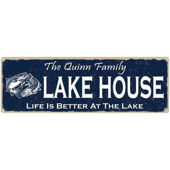 The QUINN Family Lake House Sign 6x18 Metal Fishing Cabin Decor 106180101386