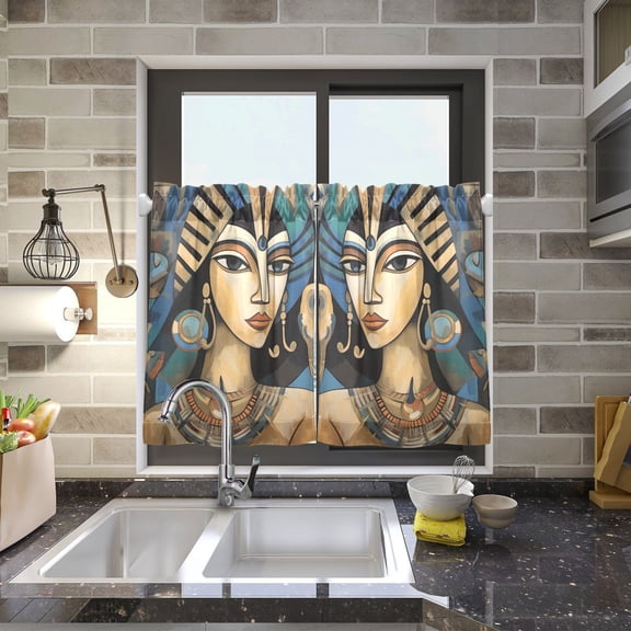 The Queen Of Egypt Abstract Kitchen Curtains Half Tier Curtain 2 Rod Pockets Bathroom Bedroom Cupborad Living Room 27"x24"