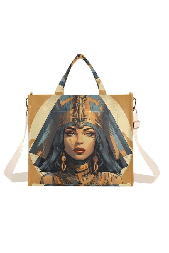 The Queen Of Egypt Front Corduroy Tote Bag Handbag Large Messenger Bag Shoulder Crossbody Zipper Bag Purse