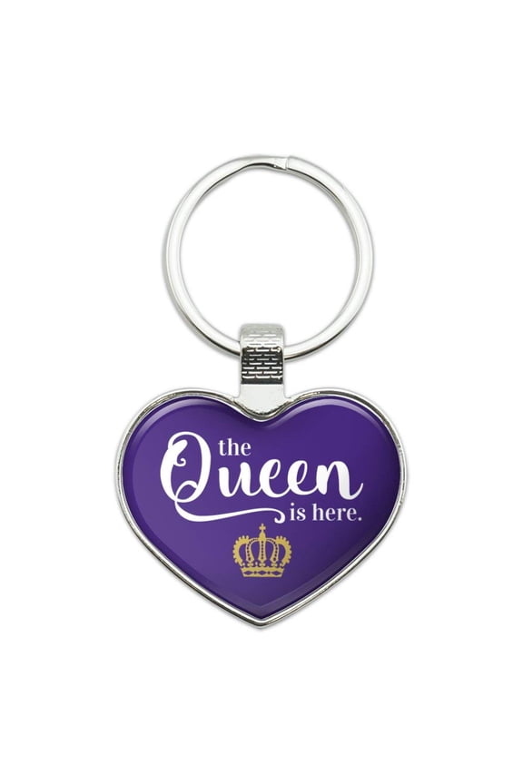 The Queen is Here Crown Royalty Keychain Heart Love Metal Key Chain Ring