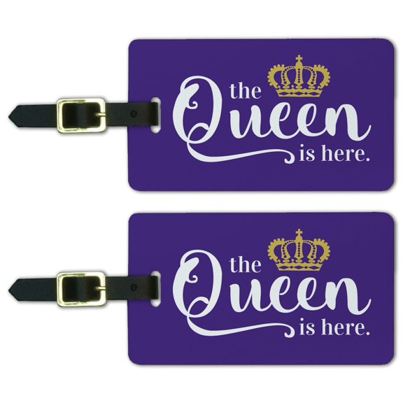 The Queen is Here Crown Royalty Luggage ID Tags Suitcase Carry-On Cards - Set of 2