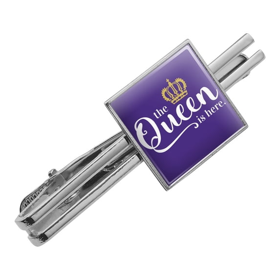 The Queen is Here Crown Royalty Square Tie Bar Clip Clasp Tack- Silver or Gold