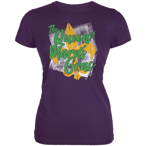 The Queen of Mardi Gras Juniors Soft T Shirt Purple LG