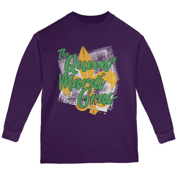 The Queen of Mardi Gras Youth Long Sleeve T Shirt Purple YXL