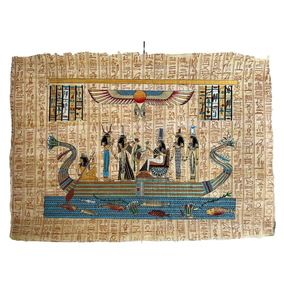 The Queen on The Nile Ship, Nepthys the Sister of Isis and Wife of Seth, Isis, Mut, Hathor, Egyptian Papyrus Art Painting - 24x17 inches