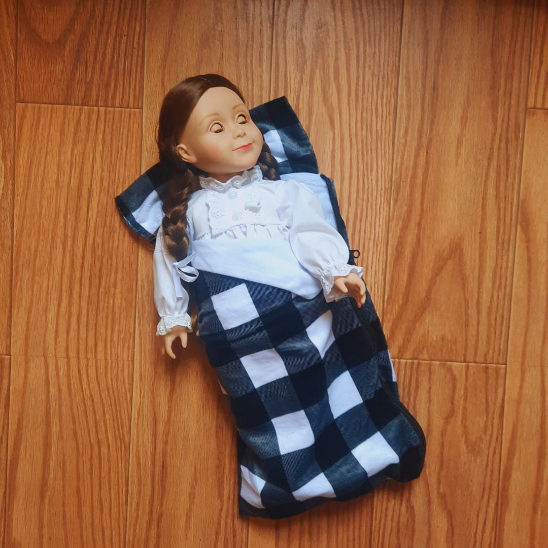 The Queen's Treasures Black & White Buffalo Check Sleeping Bag Accessory for 18 inch Dolls Compatible with American Girl