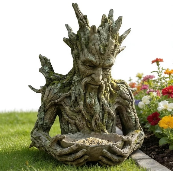 The Quiet Offering Tree Elves Bird Butler Feeder, Tree-Mounted Resin Sculpture, Whimsical Decor, Gift for Yard & Patio Enthusiasts