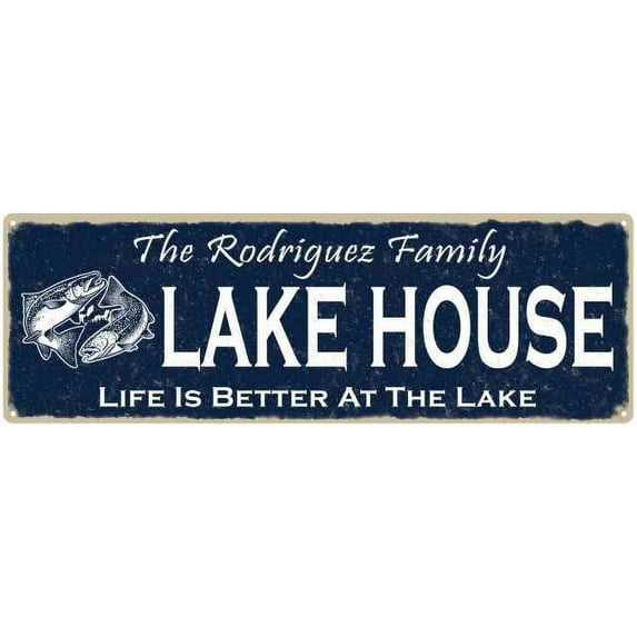 The RODRIGUEZ Family Lake House Sign 8x24 Metal Fishing Cabin Decor 108240101009