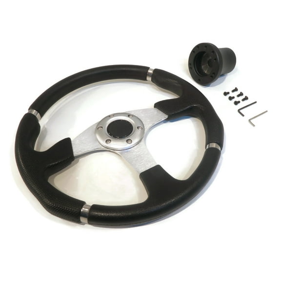 The ROP Shop 14" Black Steering Wheel & 5/6 Hole Adapter for Club Car DS, Precedent Golf Cart