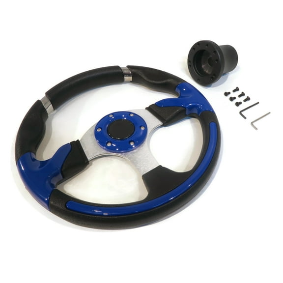The ROP Shop Hub Adapter & 13" Blue & Chrome Steering Wheel with Allen Wrench for 1/4" Bolts