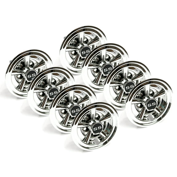 The ROP Shop Set of 8 - 8" Chrome SS Shift Hub Caps for EZ-GO, Club Car & Yamaha Golf Carts