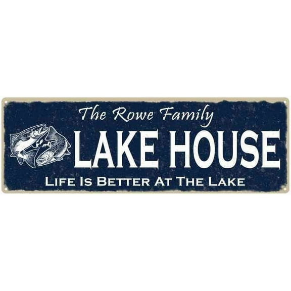 The ROWE Family Lake House Sign 6x18 Metal Fishing Cabin Decor 106180101452