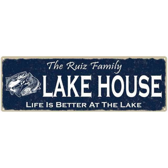The RUIZ Family Lake House Sign 8x24 Metal Fishing Cabin Decor 108240101129