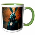 thumbnail image 1 of 3drose, the Rabbit Woman in a Gas Mask, 11oz Two-tone Green Mug, 1 of 6