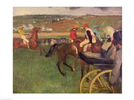 The Race Course - Amateur Jockeys near a Carriage Canvas Art - Edgar Degas (24 x 18)