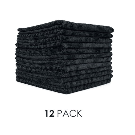 The Rag Company 51414-TERRY-BLK 14x14 All-Purpose Microfiber Towel BLACK 12 PACK