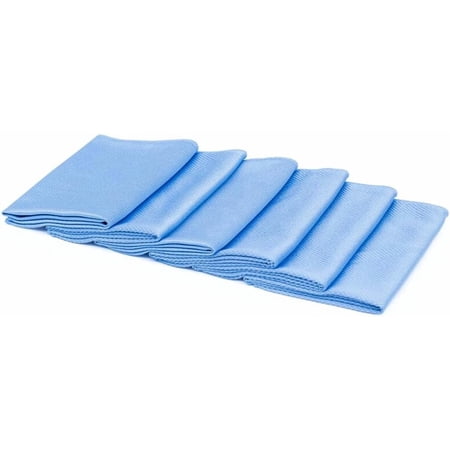 The Rag Company - Diamond Weave Glass and Window Detailing Towels - 280 GSM, 16 x 16 in, Blue, 6-Pack