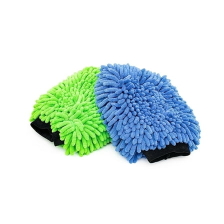The Rag Company - Premium Chenille Microfiber Knobby Car Wash Mitts - Lime Green + Blue (2 Pack)
