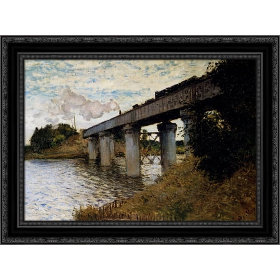 The Railway Bridge At Argenteuil 24x20 Black Ornate Wood Framed Canvas Art by Monet, Claude
