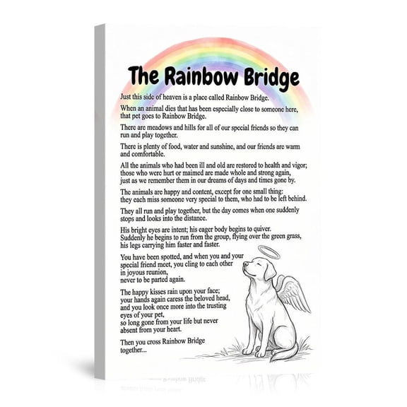 The Rainbow Bridge Pet Memorial Dog Angel With Poem For Loss Sympathy Home Canvas