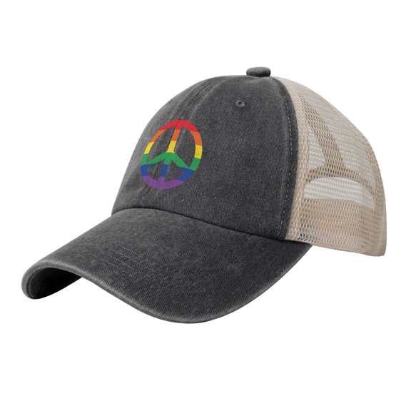 The Rainbow Peace Logo Baseball Cap Trucker Hat For Men Women Adjustable Outdoor Denim Mesh Hat