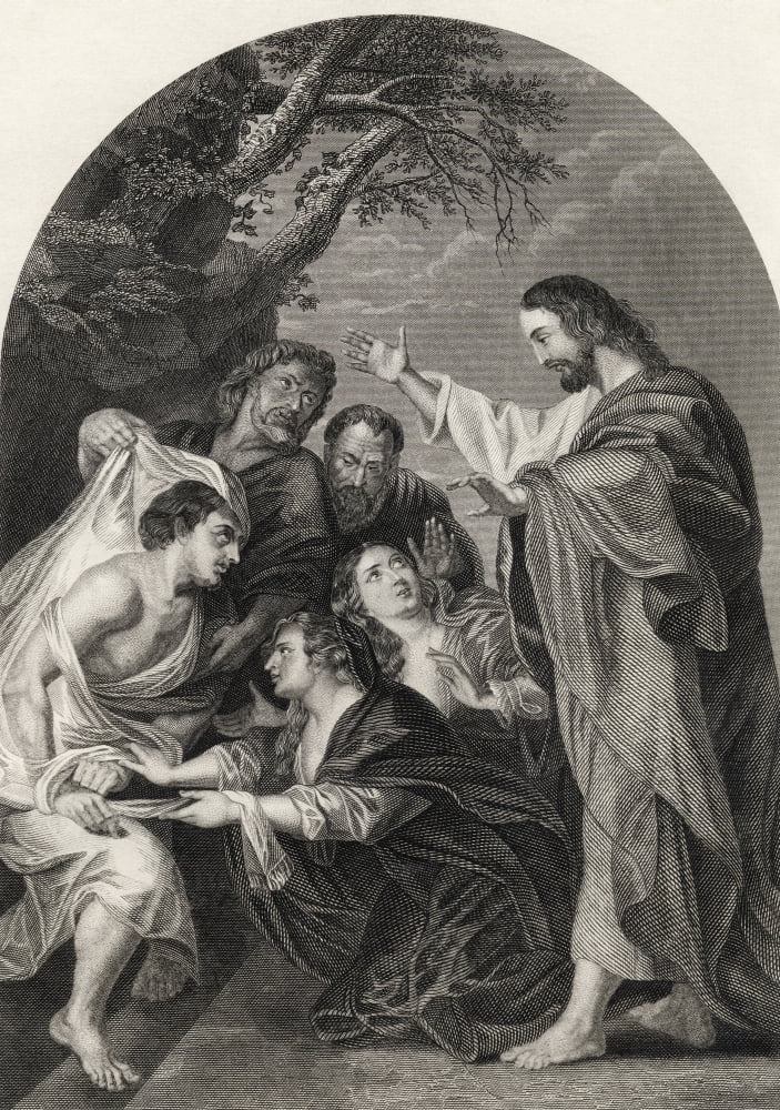 The Raising Of Lazarus Engraved By S Allen From The National Illustrated Family Bible Published C1870 Canvas Art - Ken Welsh Design Pics (12 x 17)