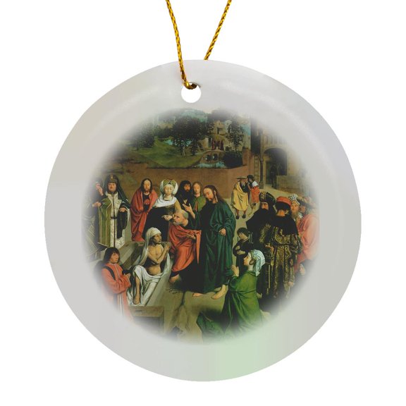3drose, the Raising of Lazarus with a Couple Praying by Geertgen Tot Sint Jans, Circle Porcelain Ornament